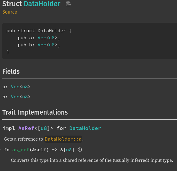 Trait documentation Trait documentation for data holder indicates that it creates a reference to the a field